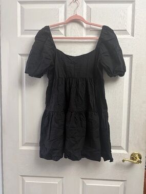 American Eagle Black Puff Sleeve Flowy Mini Dress